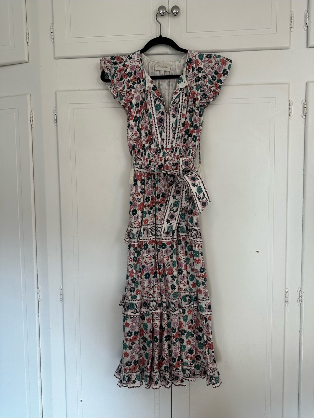 Cleobella White Maxi Dress with Pink & Green Floral Print